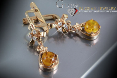 Russian Soviet silver rose gold plated 925 Amber earrings veab008